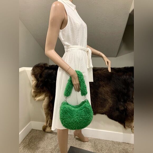 Handmade Genuine Shearling Shoulder Bag/Crossbody & Fox Fur Ball Bag Charm - Picture 10 of 15